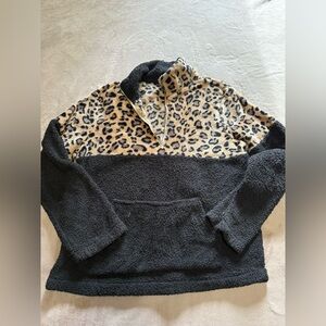 Leopard Print and Black Fleece Women's Pullover